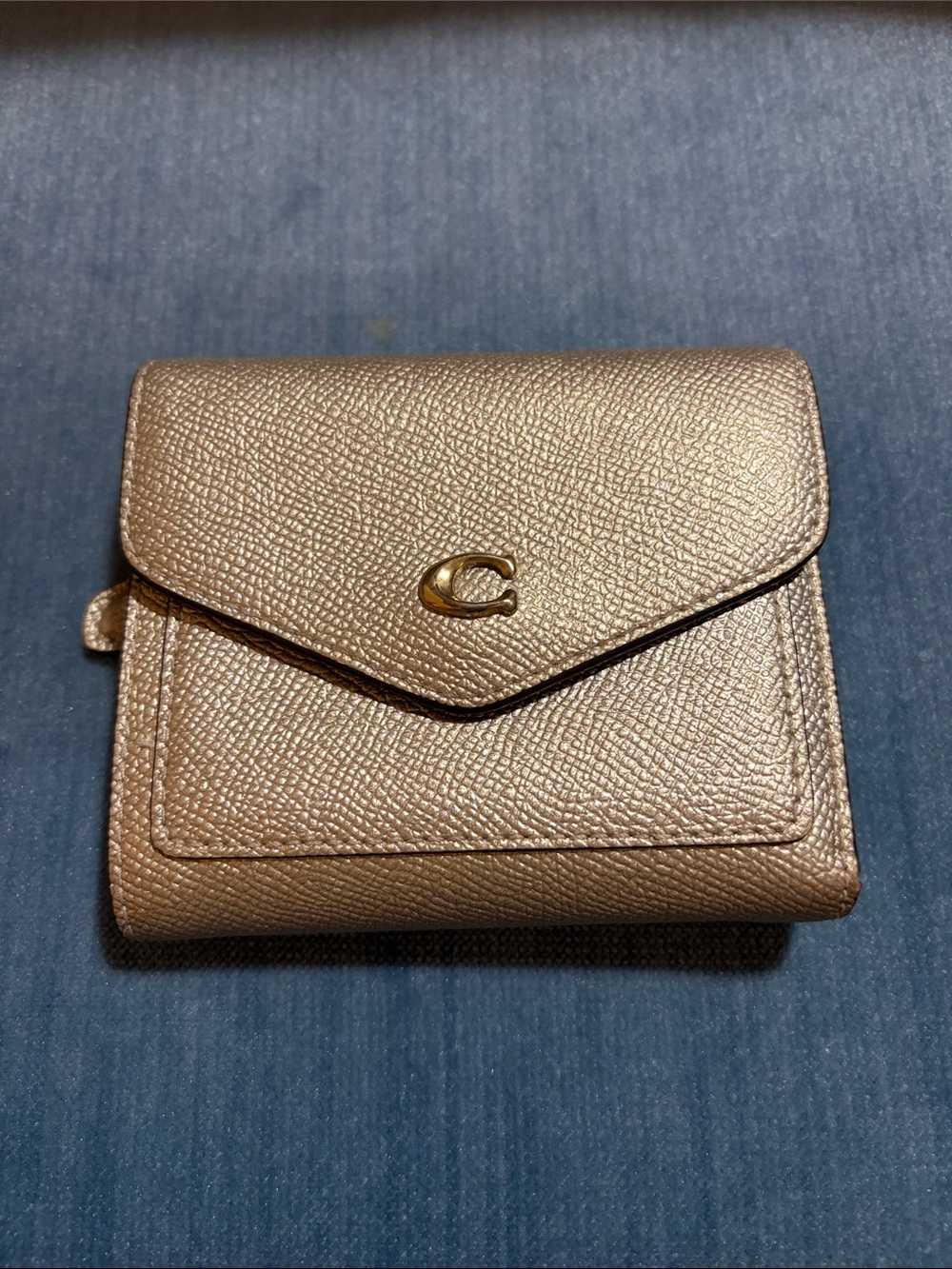 Coach Metallic Gold Pebbled Leather Compact Wallet